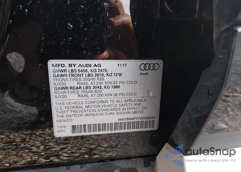 2018 Audi Q5 2.0T Premium/2.0T Tech Premium z USA, uszkodzony, nr VIN WA1BNAFY7J2096898